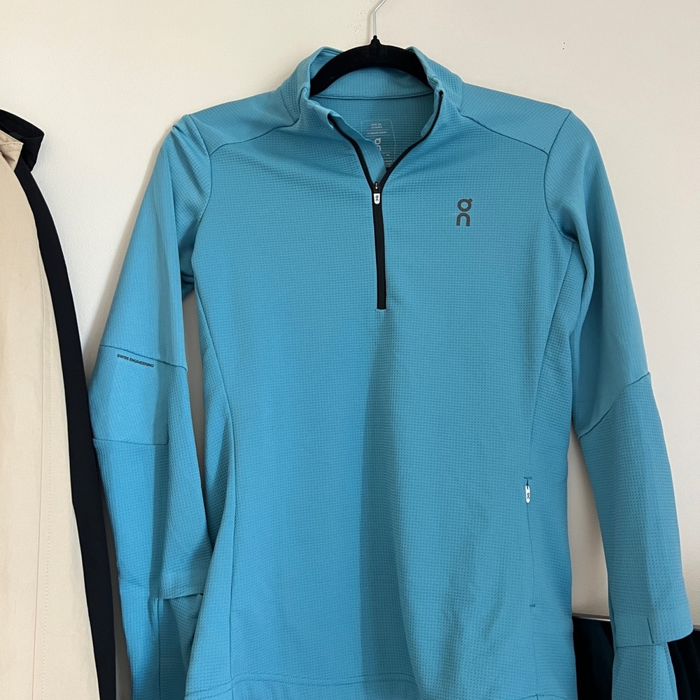 On Running Women's Aqua Blue Quarter-Zip Performance Top
